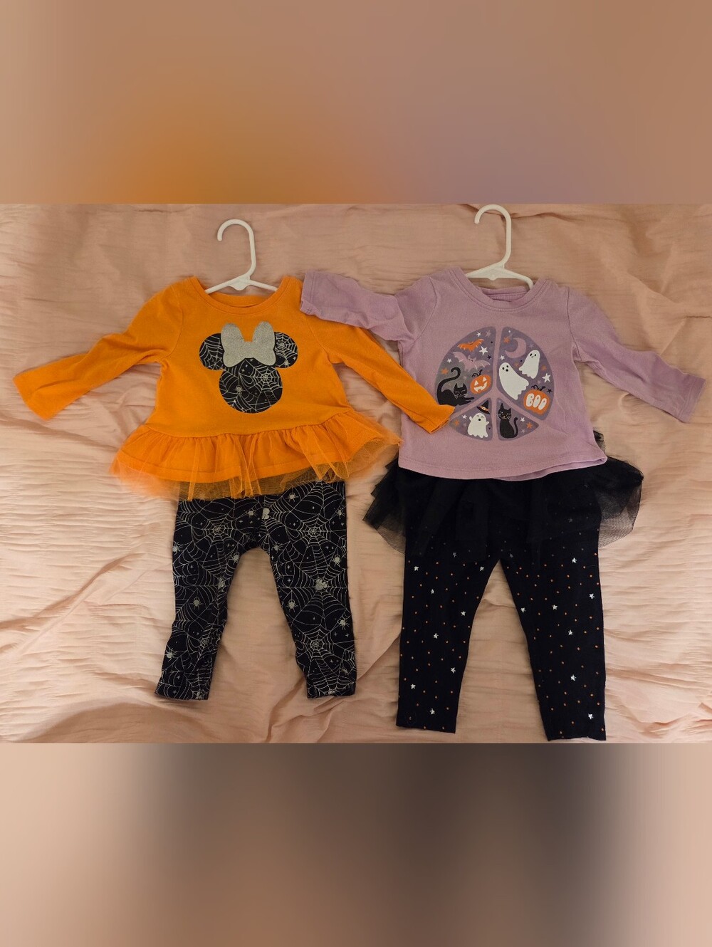 Kids Halloween Minnie Mouse Tutu Top and Spiderweb Leggings Set - Orange
